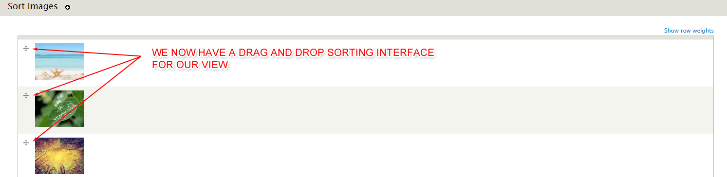 drag drop sorting interface drupal views